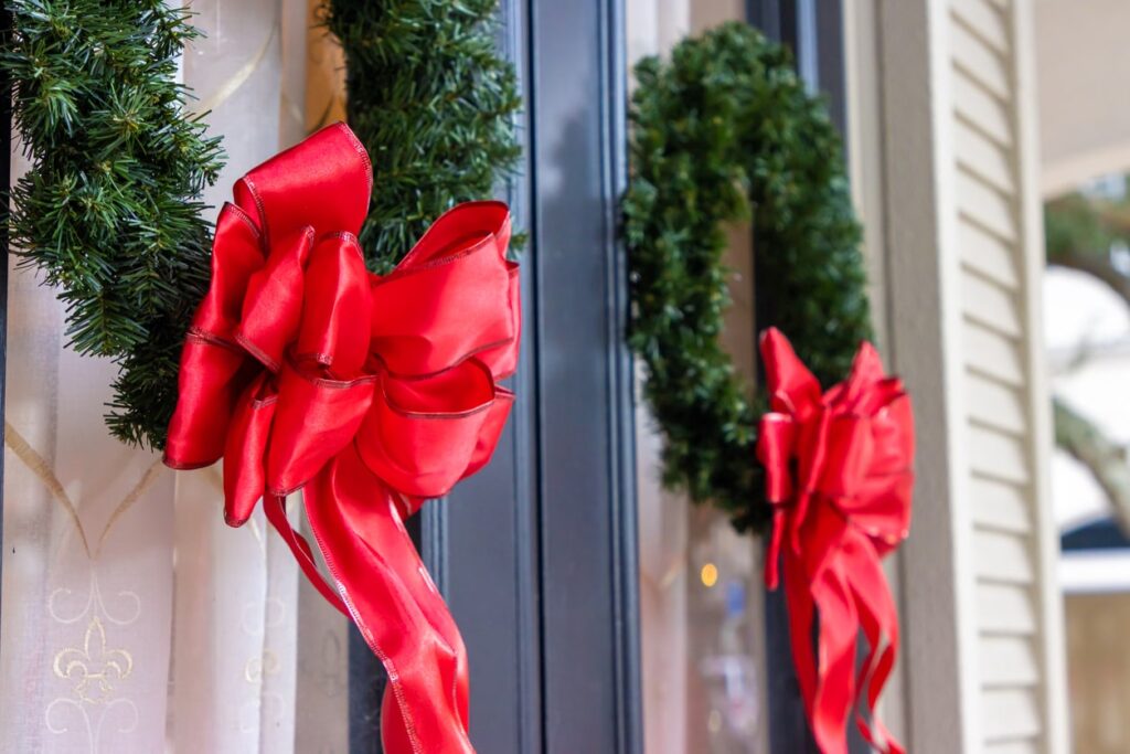 wreath with red ribbon